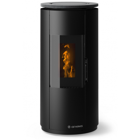 Stufa Leire CS Thermos a pellet, Metallo nero + Top Metallo Nero, a fumi posteriore/superiore, 8,9kW