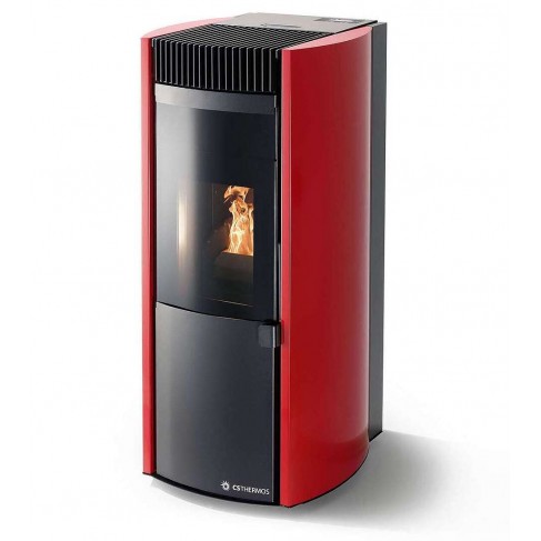 Stufa Garda 9 CS Thermos a pellet con bruciatore autopulente, Metallo Rosso, a fumi posteriore/superiore, 10,1kW