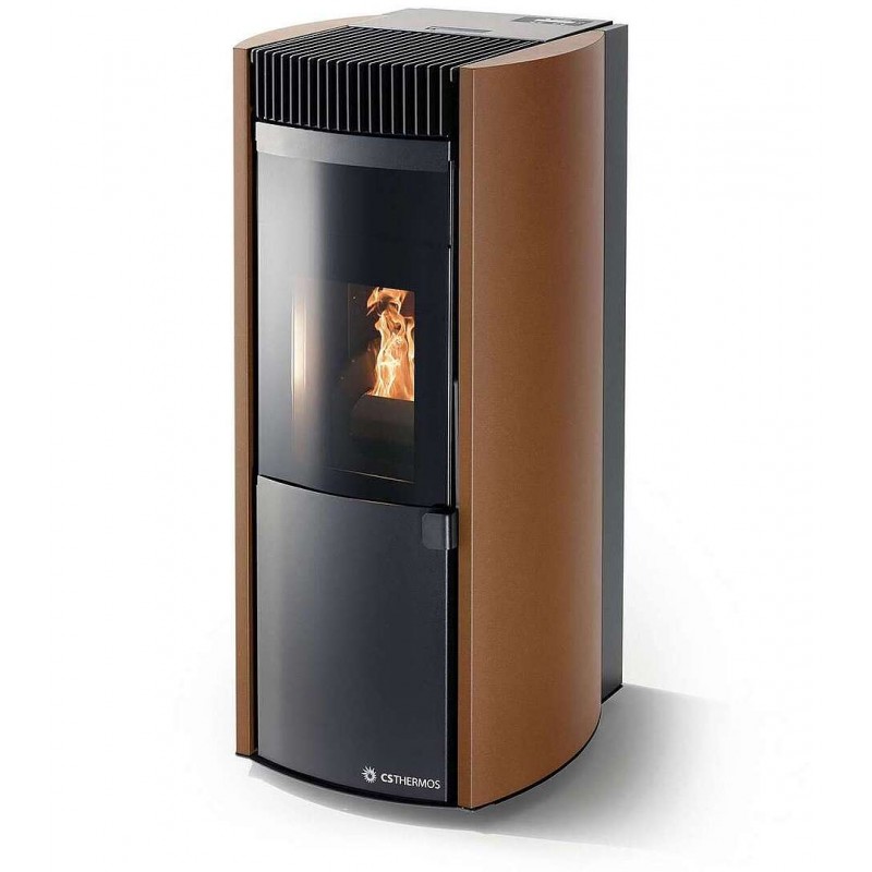 Stufa Garda 9 CS Thermos a pellet con bruciatore autopulente, Metallo Bronzo, a fumi posteriore/superiore, 10,1kW