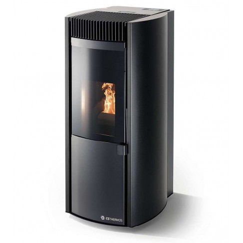 Stufa Garda 9 CS Thermos a pellet con bruciatore autopulente, Metallo Nero, a fumi posteriore/superiore, 10,1kW