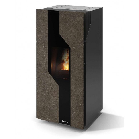 Stufa Sirmione 12 CS Thermos a pellet con bruciatore autopulente, Pietra Umbra, a fumi posteriore/superiore, 13,2kW