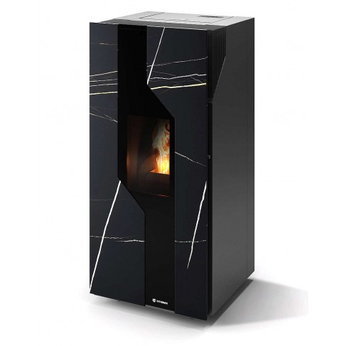 Stufa Sirmione 12 CS Thermos a pellet con bruciatore autopulente, Pietra Nero Azalai, a fumi posteriore/superiore, 13,2kW