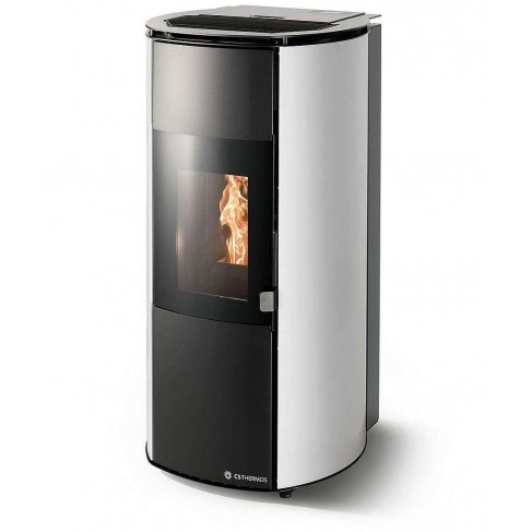 Stufa Arianna 10 CS Thermos a pellet con bruciatore autopulente, Metallo Bianco, a fumi posteriore/superiore, 10,8kW