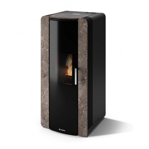 Stufa Firenze 10 CS Thermos a pellet con bruciatore autopulente, Pietra Umbra, a fumi posteriore/superiore, 10,8kW