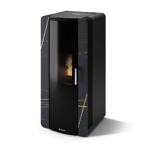 Stufa Firenze 10 CS Thermos a pellet con bruciatore autopulente, Pietra Nero Azalai, a fumi posteriore/superiore, 10,8kW