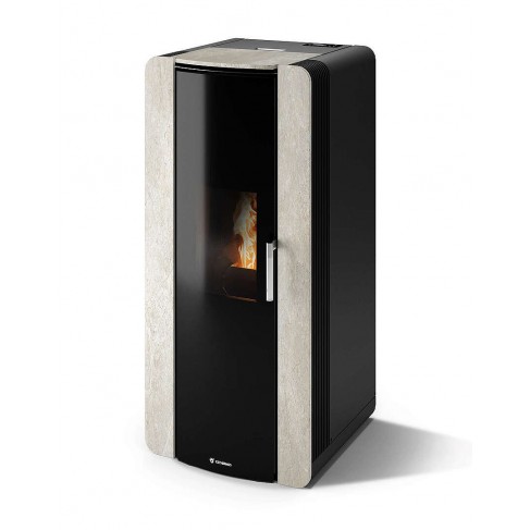Stufa Firenze 12 CS Thermos a pellet con bruciatore autopulente, Pietra Bianco Platino, a fumi posteriore/superiore, 13,2kW