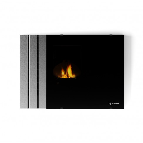 Stufa Paris CS Thermos, Inserto pellet con bruciatore autopulente, Acciaio Satinato, a fumi posteriore, 10,8kW