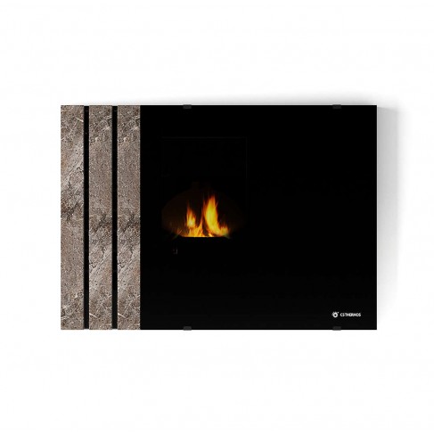 Stufa Paris CS Thermos, Inserto pellet con bruciatore autopulente, Pietra Umbra, a fumi posteriore, 10,8kW