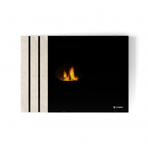 Stufa Paris CS Thermos, Inserto pellet con bruciatore autopulente, Pietra Bianco Platino, a fumi posteriore, 10,8kW