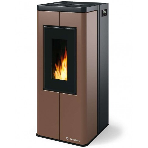 Stufa Scrigno Stagna CS Thermos a pellet con bruciatore autopulente, Metallo Bronzo, a fumi posteriore/superiore, 8,9kW