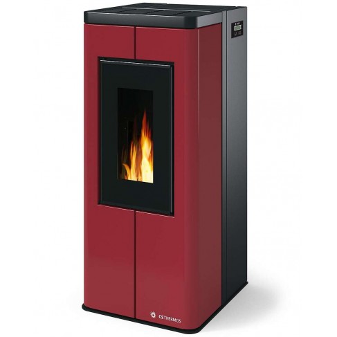 Stufa Scrigno Stagna CS Thermos a pellet con bruciatore autopulente, Metallo Rosso, a fumi posteriore/superiore, 8,9kW CS Thermo