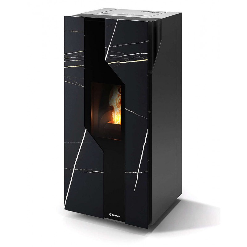 Stufa Sirmione 10 Stagna CS Thermos a pellet, Pietra Nero Azalai, a fumi posteriore/superiore, 10,8kW