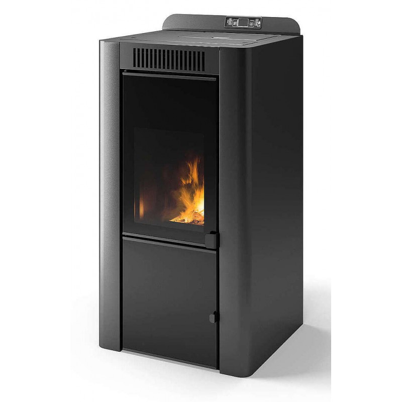 Termostufa Murano 21 CS Thermos a pellet con bruciatore autopulente, Metallo Nero, a fumi posteriore/superiore, 20,8kW