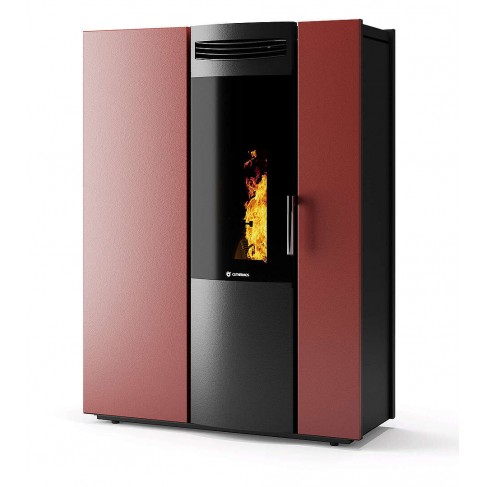 Stufa Thema 10 Stagna CS Thermos a pellet con bruciatore autopulente, Metallo Rosso Metallizzato, 10,4kW
