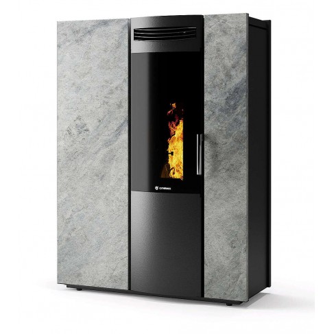Stufa Thema 12 Stagna CS Thermos a pellet con bruciatore autopulente, Pietra Ollare, a fumi posteriore/superiore, 12,5kW