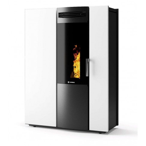 Stufa Thema 12 Stagna CS Thermos a pellet con bruciatore autopulente, Metallo Bianco, a fumi posteriore/superiore, 12,5kW
