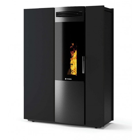 Stufa Thema 12 Stagna CS Thermos a pellet con bruciatore autopulente, Metallo Nero Opaco, a fumi posteriore/superiore, 12,5kW CS