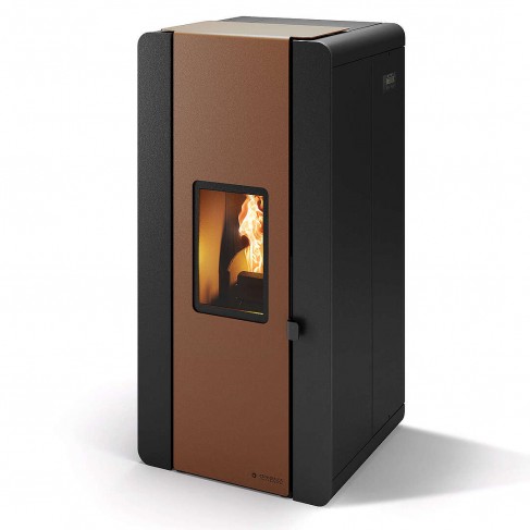 Termostufa Venexia 18 CS Thermos a pellet con bruciatore autopulente, Metallo Bronzo, a fumi posteriore/superiore, 18,4kW
