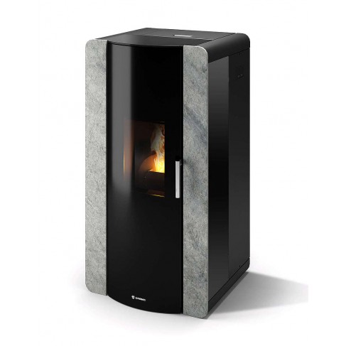Termostufa Roma 21 CS Thermos a pellet con bruciatore autopulente, Pietra Ollare, a fumi posteriore/superiore, 20,8kW