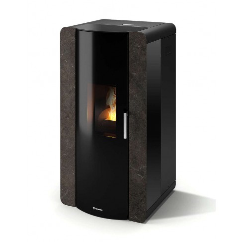 Termostufa Roma 21 CS Thermos a pellet con bruciatore autopulente, Pietra Umbra, a fumi posteriore/superiore, 20,8kW