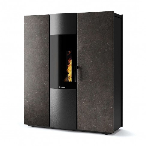 Termostufa Thema H2O 16 CS Thermos a pellet con bruciatore autopulente, Pietra Umbra, a fumi posteriore/superiore, 15,8kW