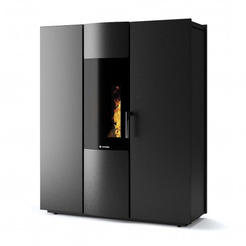 Termostufa Thema H2O 16 CS Thermos a pellet con bruciatore autopulente, Metallo Nero Soft,15,8kW
