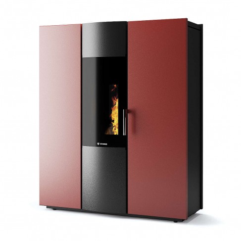 Termostufa Thema H2O 16 CS Thermos a pellet con bruciatore autopulente, Metallo Rosso, a fumi posteriore/superiore, 15,8kW
