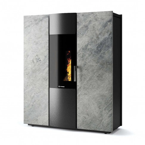 Termostufa Thema H2O 21 CS Thermos a pellet con bruciatore autopulente, Pietra Ollare, a fumi posteriore/superiore, 21,1kW