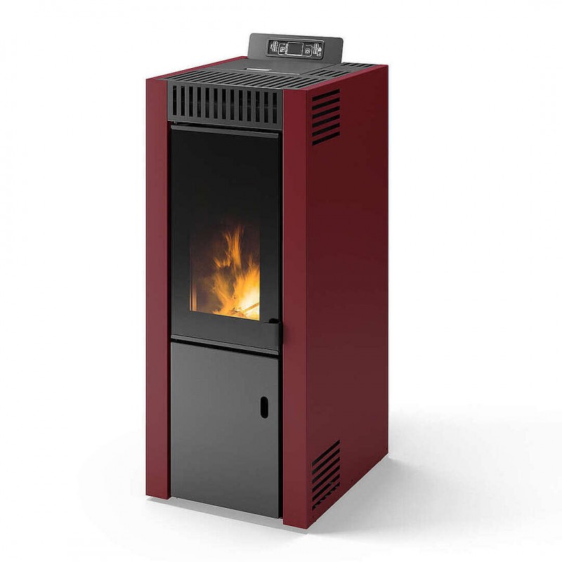 Stufa Isabel CS Thermos a pellet con bruciatore semi-autopulente, Metallo Rosso, a fumi posteriore/superiore, 8,9kW