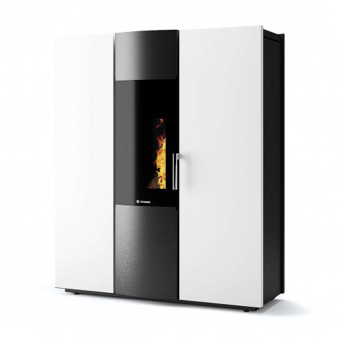 Termostufa Thema H2O 21 CS Thermos a pellet con bruciatore autopulente, Metallo Bianco,  21,1kW