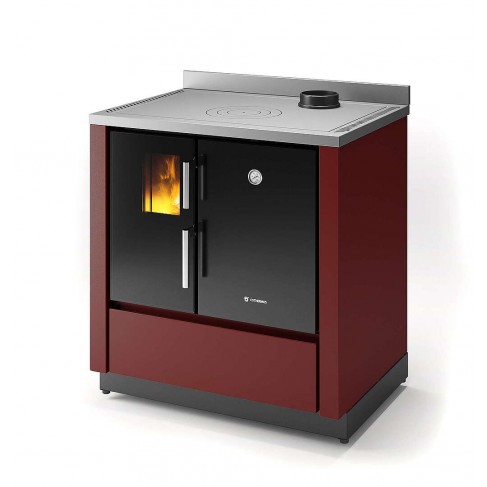 Cucina Trilli 80 CS Thermos a legna, Metallo Rosso Metallizzato, Uscita fumi superiore, 6,7kW