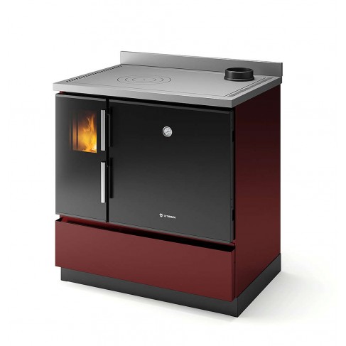 Stufa Morgana DX CS Thermos a legna, Metallo Rosso Metallizzato, Uscita fumi superiore, 7,0kW