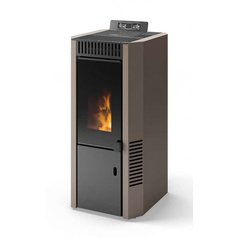 Stufa Cortina 10 CS Thermos a pellet con bruciatore autopulente, Metallo Tortora, 10,8kW