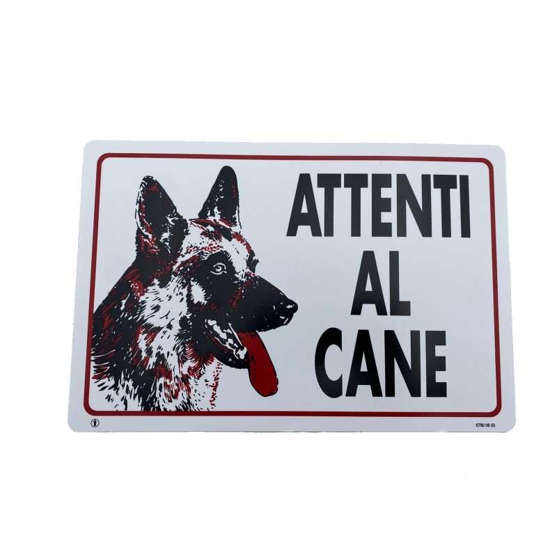 Cartello Dakota 20x30 cm ATTENTI AL CANE colore bianco, nero e rosso