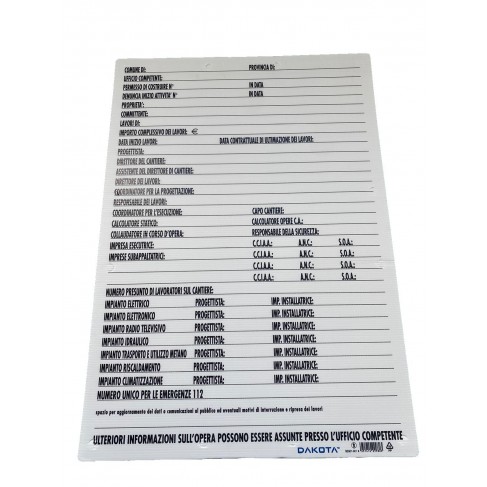 Cartello Dakota 50x70 cm DIREZIONALE PER LAVORI IN CANTIERE Dakota - 1