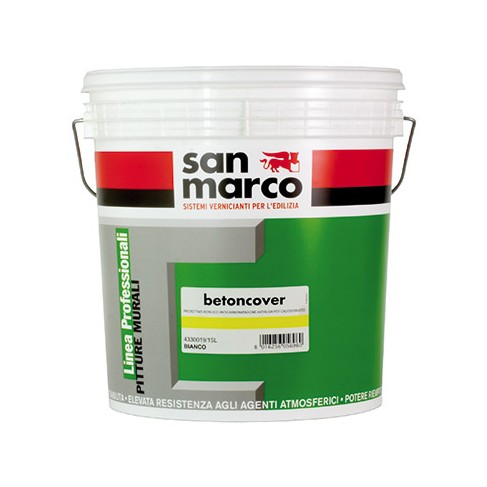 Pittura protettiva Betoncover San Marco antialga per muri esterni in calcestruzzo (Secchio 4 o 15 Litri)