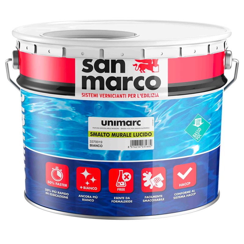 Smalto murale lucido Unimarc San Marco per muri interni ed esterni (Secchio da 2,5Lt o 10Lt)