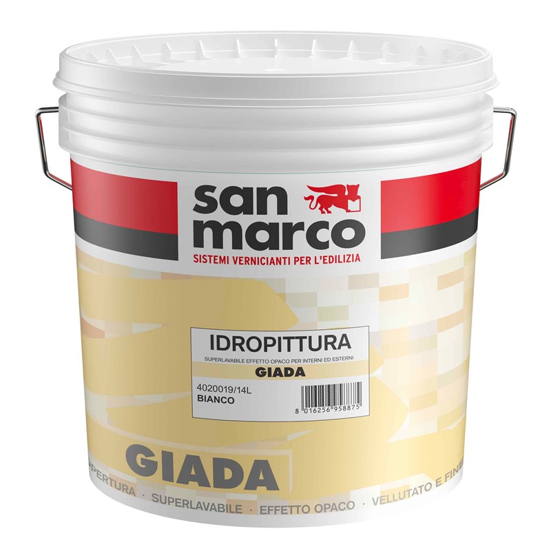 Idropittura superlavabile Giada San Marco effetto vellutato per esterno e interno (Secchio da 4Lt o 14Lt)