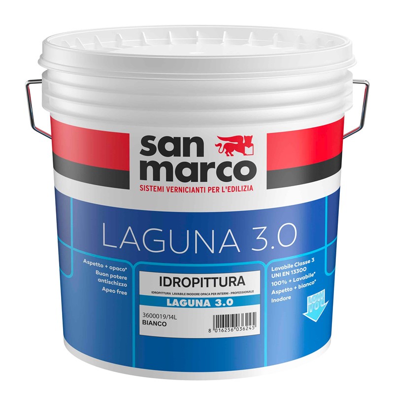 Idropittura lavabile Laguna 3.0 San Marco bianca per interni (Secchio da  1Lt, 4Lt o 14Lt)