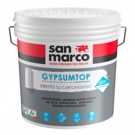 Idropittura lavabile per cartongesso Gypsumtop San Marco per interni (Secchio da 4Lt o 14Lt)