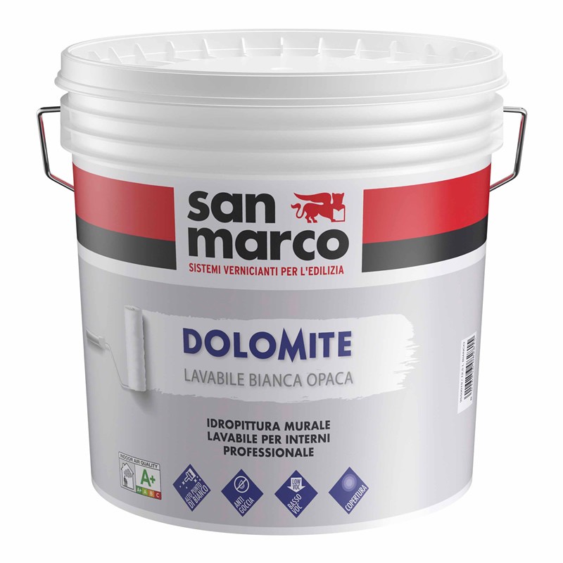 Idropittura lavabile coprente Dolomite San Marco bianco opaco per interni (Secchio 12,5Lt)