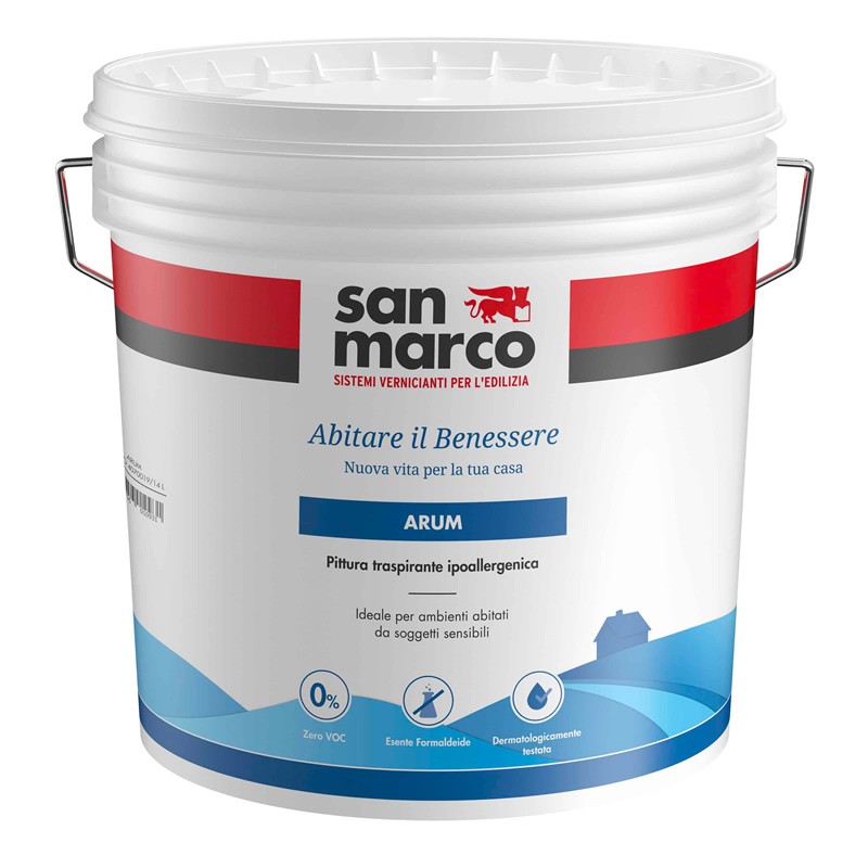 Idropittura traspirante ipoallergenica Arum San Marco bianca per interni (Secchio da 5 o 14Lt)