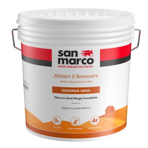 Idropittura traspirante antimuffa Sildomus Sana San Marco bianca per interni (Secchio da 4 o 14Lt)