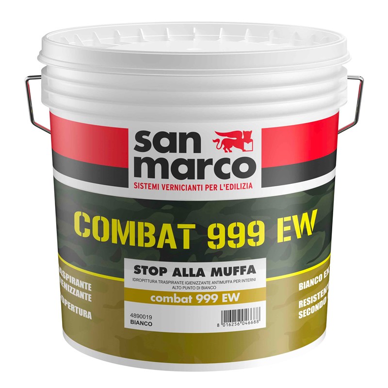 Idropittura antimuffa traspirante coprente Combat 999 EW San Marco per interni (Secchio da 4 o 14Lt)