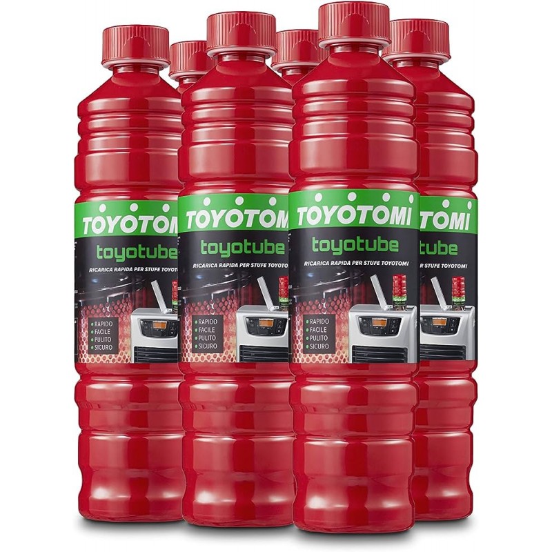 Ricarica Rapida + filtro adattatore per stufe Toyotomi (1 scatola con 6  bottiglie da 1,4 Lt + filtro adattatore)