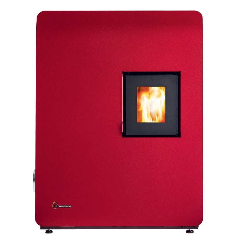 Stufa a pellet ermetica TermoVana Wave 8,0 Plus rossa vista frontale Stufa a pellet ermetica TermoVana Wave 8,0 Plus rossa vista frontale