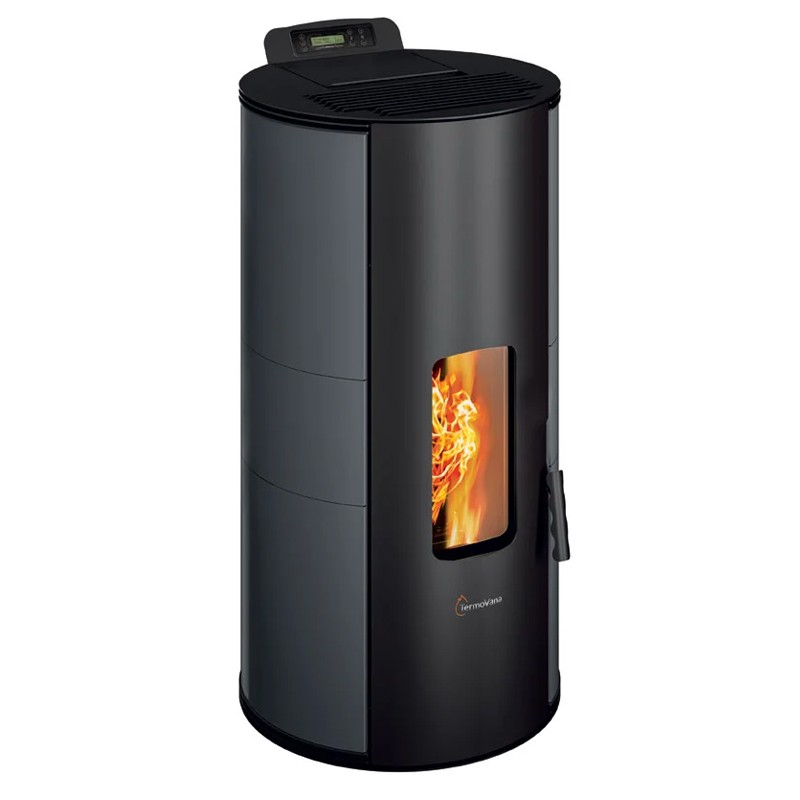 Stufa a pellet ermetica TermoVana Louvre 9 Antracite dalla forma circolare, 8,8kW Termovana - 1 Stufa a pellet ermetica TermoVana Louvre 9 Antracite dalla forma circolare, 8,8kW Termovana - 1