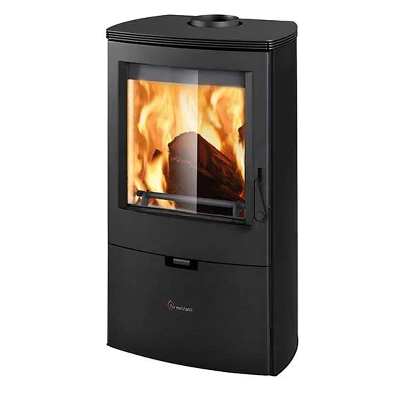 Stufa a legna ermetica TermoVana Nice 8,0 Nero opaco con porta panoramica, 7,6kW