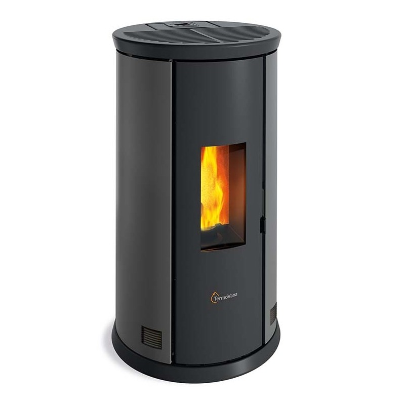 Stufa a pellet ermetica TermoVana Fancy 12 Antracite canalizzabile a 2 vie indipendenti, 11kW Stufa a pellet ermetica TermoVana Fancy 12 Antracite canalizzabile a 2 vie indipendenti, 11kW