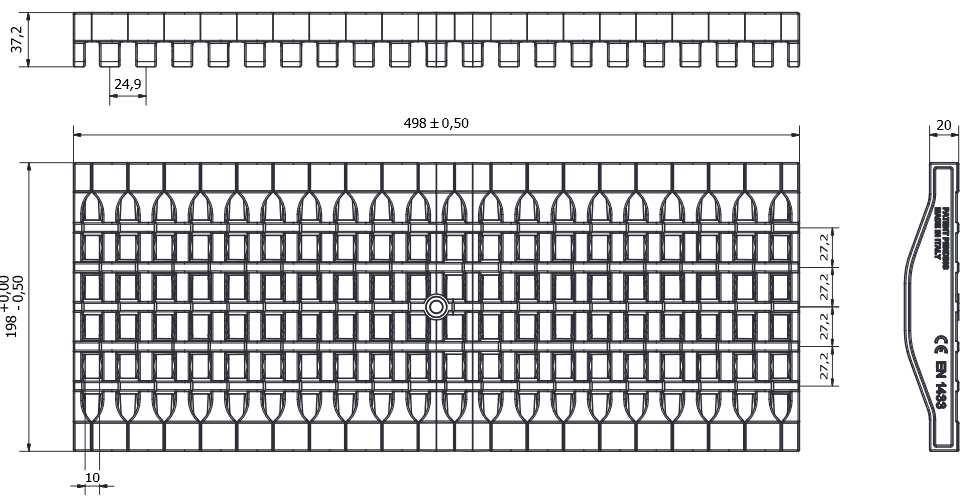Schema tecnico Dakota griglia tercnopolimeri antitacco B125